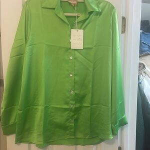 Show me your mumu Green Satin Button-Up Blouse
